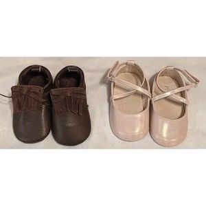 Mixed Lot 2 Pair Baby Girl Size 6-12 Months Dress Shoes Brown Pink NWOT
